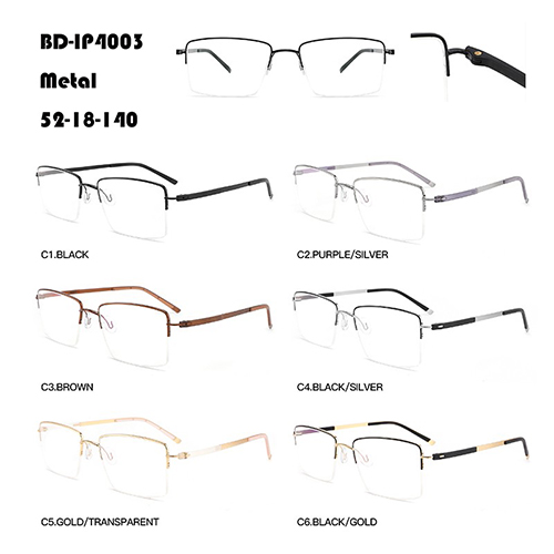 स्क्वेअर हाफ-रिम मेटल चष्मा कारखाना W3674003